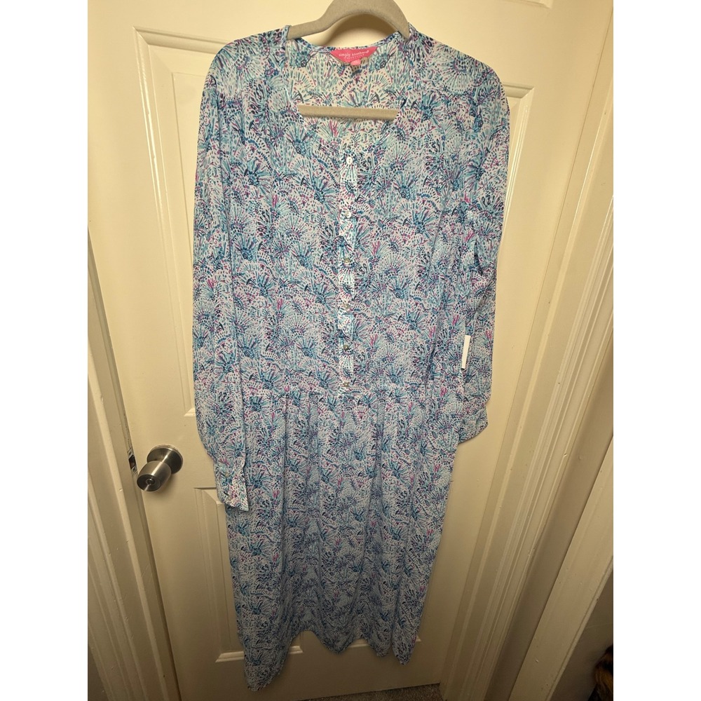 Simply Southern Confetti Shirt Dress Blue Pink XL NWT